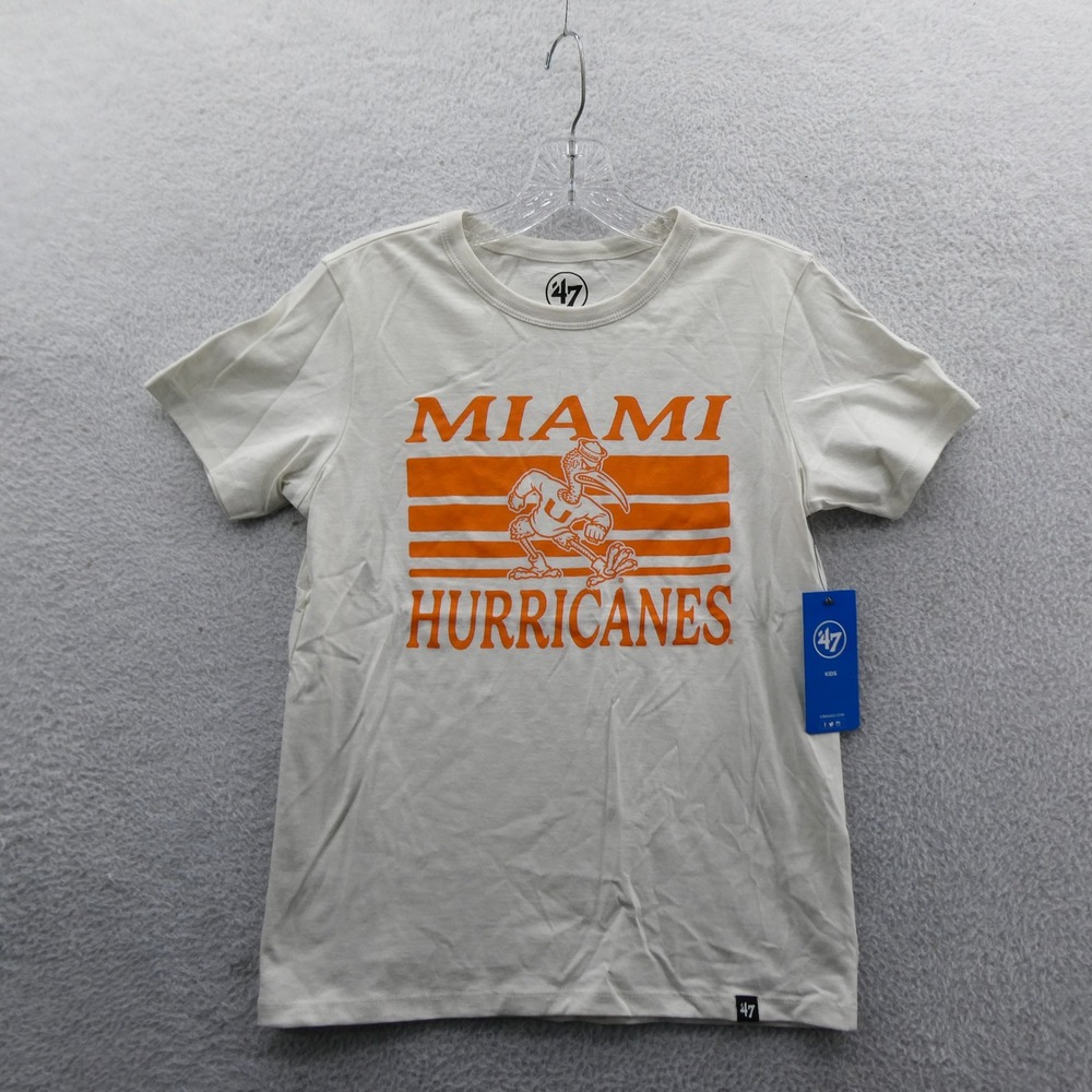 '47 Brand Shirt Kids Large Miami Hurricanes Off White Sebastian the Ibis Cotton